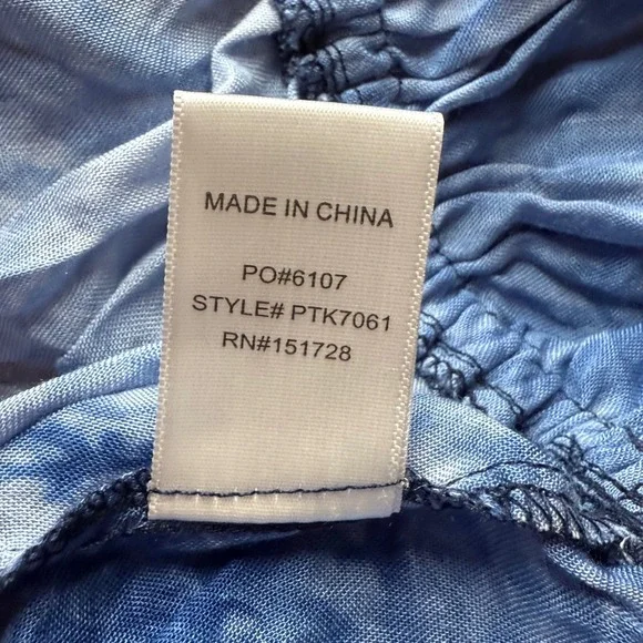 XL Ee:some Blue Tie‎ Dye Peasant Top Ruffle Long Sleeve Blouse - Picture 5 of 5